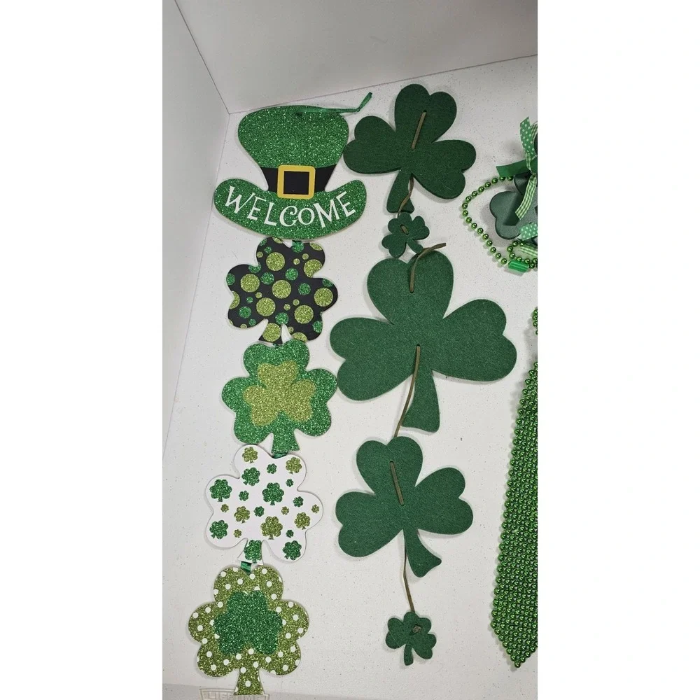 St Patrick's Day Decor Lot Lights Garland Bead Tie Sign Shamrock Scarf‎